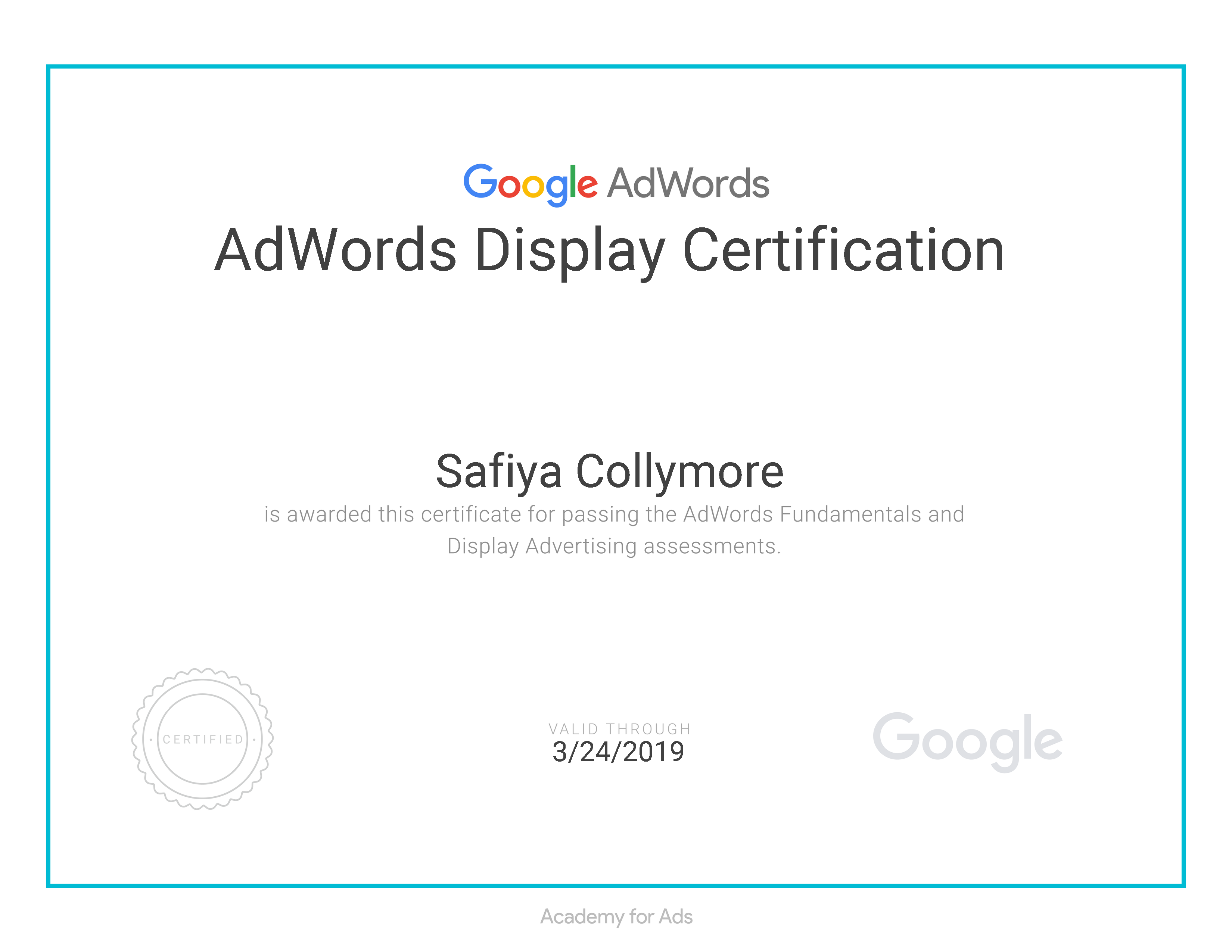 certificate adwords display certification